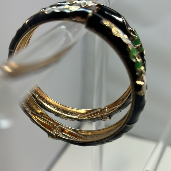 New Handcrafted Cloisonne Bangle Bracelets Golden Enamel Metal Handcuff - Picture 4 of 5